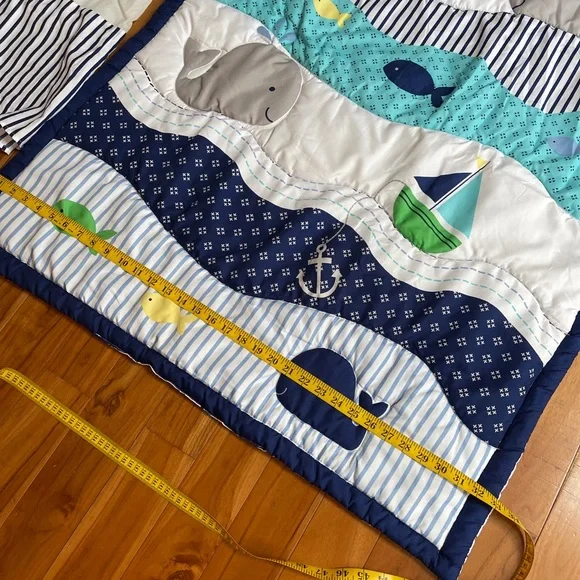 Nursery crib set Nautical Baby Quilt & 2 Crib Skirts BOAT ANCHOR WHALE S…
